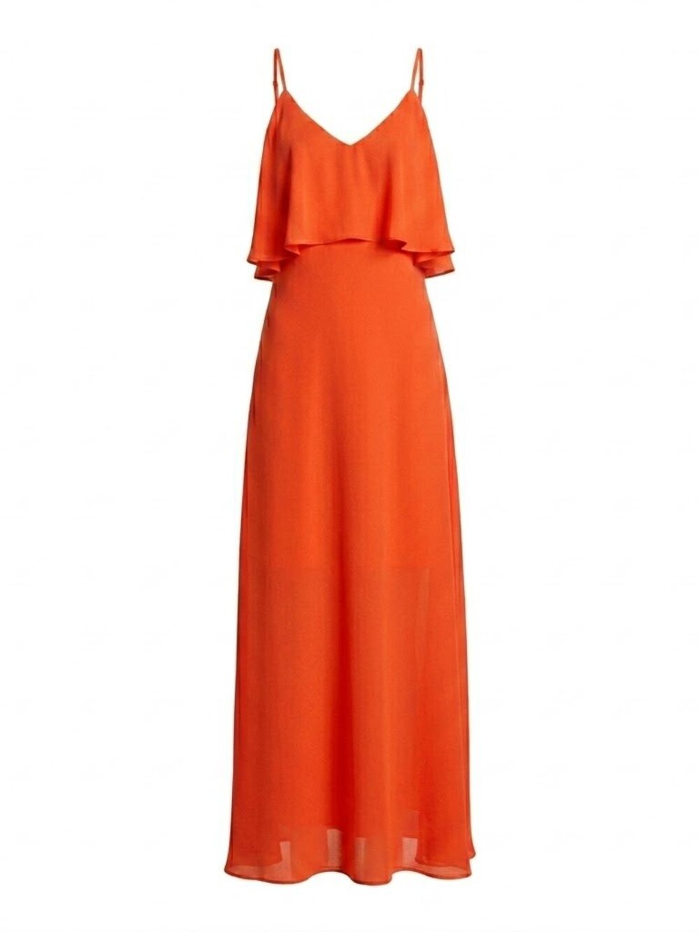 Gianni Bini Orange Maxi Dress S Ruffle Popover Tiered Chiffon Cocktail Summer